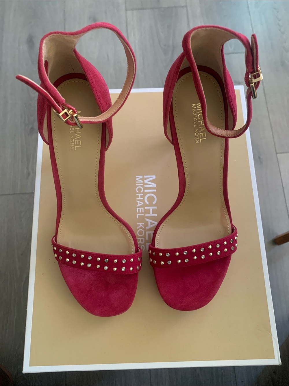 Michael Kors Red Suede Studded Ankle-Strap Heels